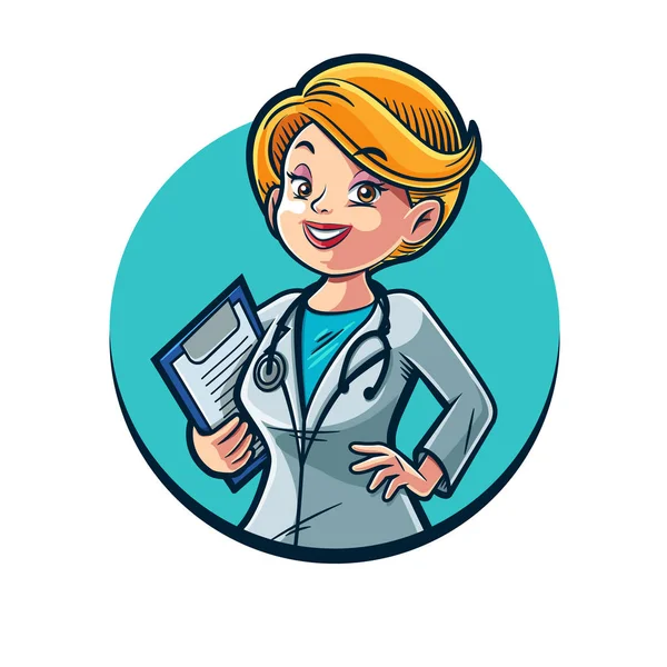 Lindo Personaje Médico Femenino Ilustración Vectorial — Vector de stock