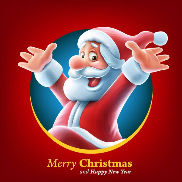 Frohe Weihnachten Plakat Mit Weihnachtsmann Auf Rotem Hintergrund — Stockvektor