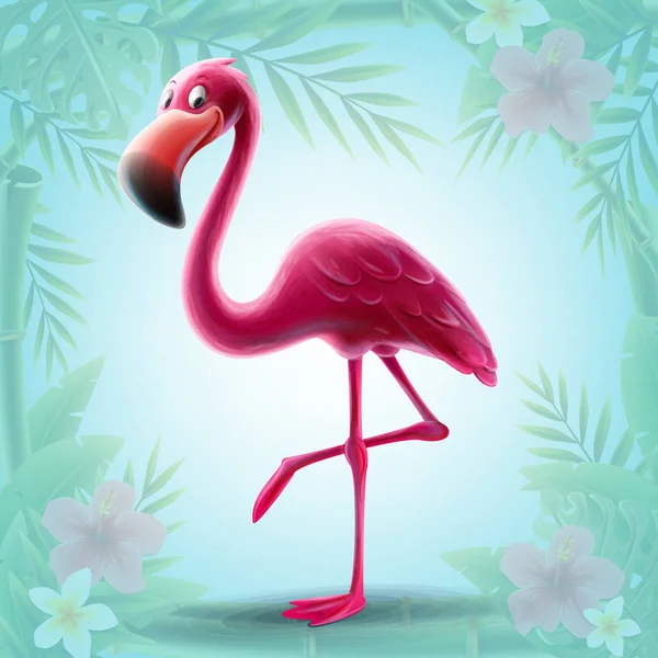Flamingo Tecknad Fågel Vektorillustration — Stock vektor