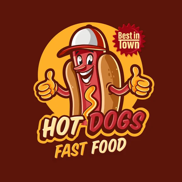 Colorful Vector Illustration Fast Food Logo Hot Dog Cartoon Character — Stock Vector