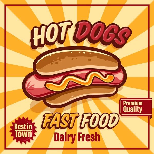 Bunte Vektorillustration Für Fast Food Mit Vintage Hot Dog Banner — Stockvektor