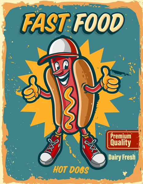 Bunte Vektorillustration Für Fast Food Logo Mit Hot Dog Cartoon — Stockvektor