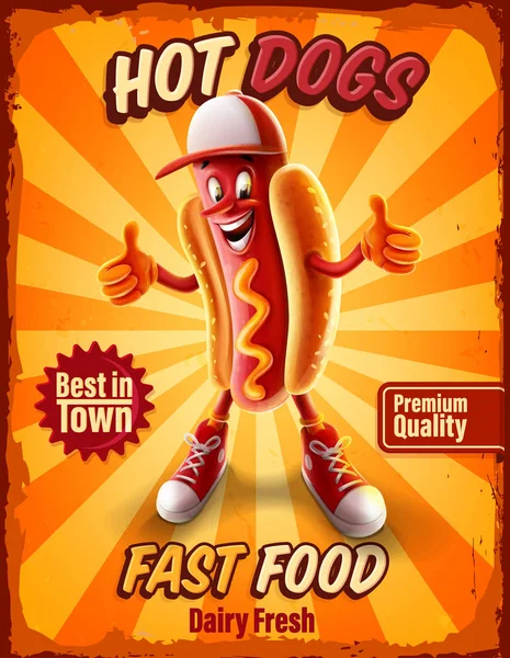 Colorful Vector Illustration Fast Food Logo Hot Dog Cartoon Character — Stock Vector