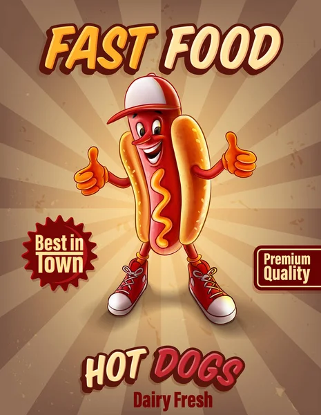 五颜六色的向量例证为快餐标志与热狗动画片字符 — 图库矢量图片