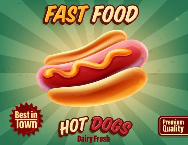 Ilustracja Wektorowa Kolorowy Dla Fast Food Rocznika Hot Dog Transparent — Wektor stockowy