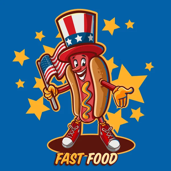 Πολύχρωμο Διάνυσμα Εικονογράφηση Για Φαστ Φουντ Λογότυπο Hot Dog Χαρακτήρα — Διανυσματικό Αρχείο