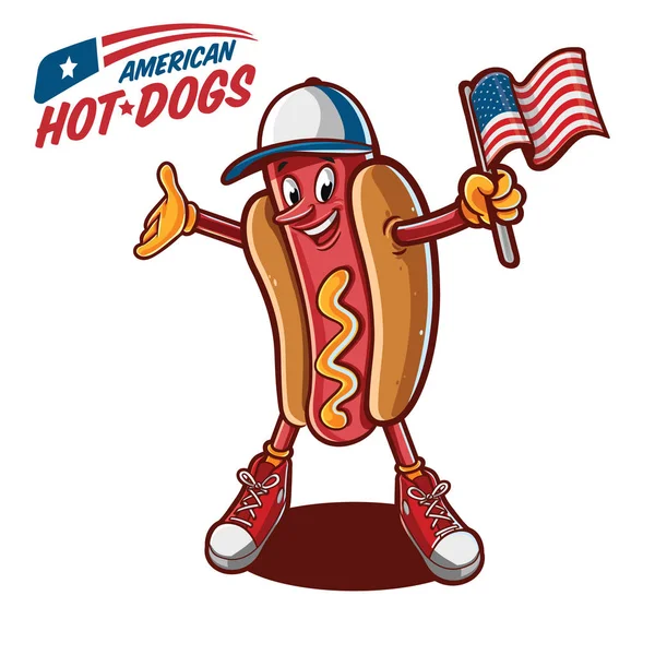 Färgglada Vektorillustration För Snabbmat Logotyp Med Hot Dog Seriefigur — Stock vektor