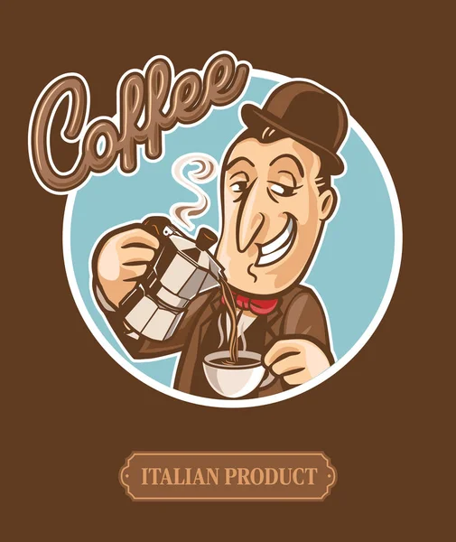 Vector Ilustración Carácter Hombre Maduro Con Taza Café — Vector de stock