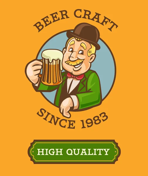 Vector Ilustración Del Carácter Del Hombre Con Taza Cerveza — Vector de stock