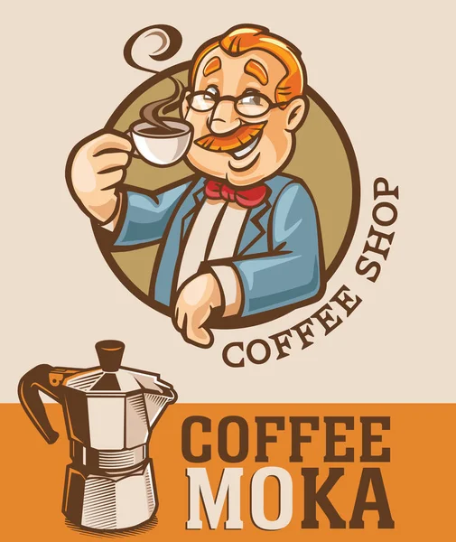 Vector Ilustración Carácter Hombre Maduro Con Taza Café — Vector de stock