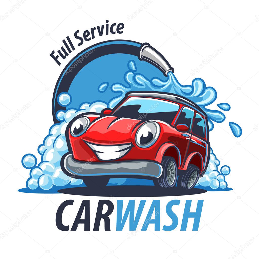 vector illustration of cartoon automobile with lettering car wash