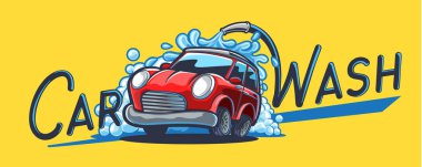 vektör çizim karikatür Otomobil Oto yıkama yazı ile