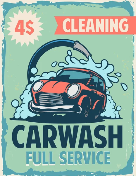 Vectorillustratie Van Cartoon Auto Met Belettering Autowassen — Stockvector