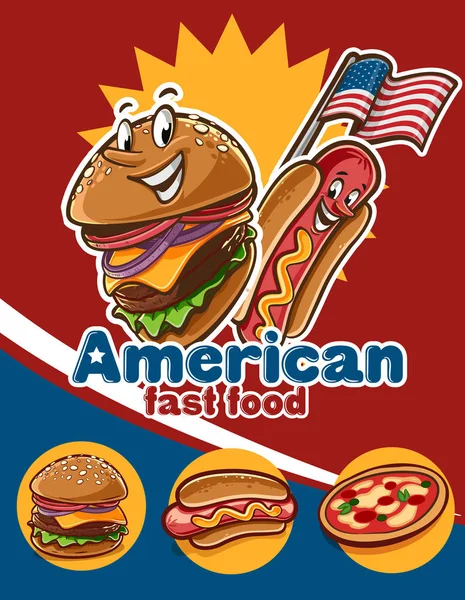 Colorful Vector Illustration Fast Food Logo Cartoon Character — Stock Vector
