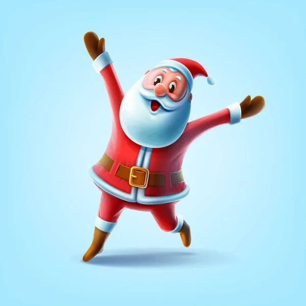 Dancing Santa Claus Christmas Character Blue Background — Stock Vector