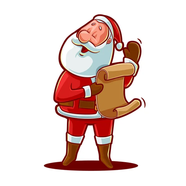 Santa Claus Carta Lectura Con Deseos Carácter Navidad Aislado Sobre — Vector de stock