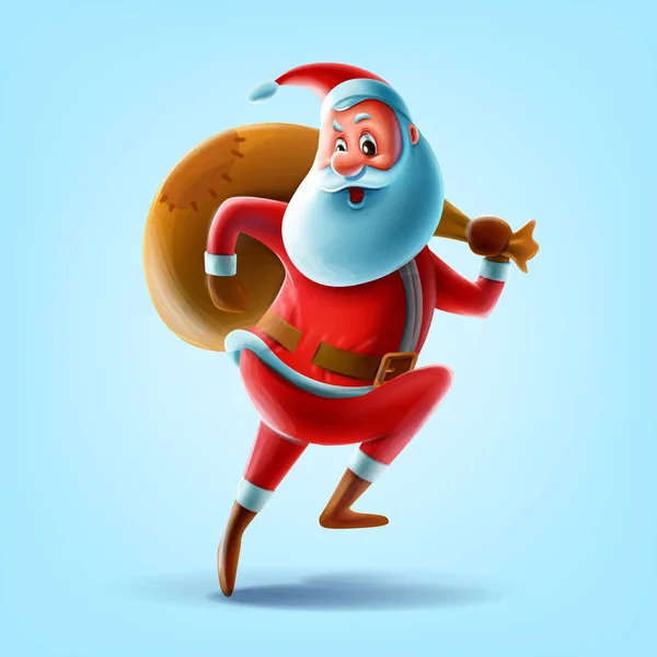 Correr Santa Claus Con Bolsa Regalos Personaje Navidad Sobre Fondo — Archivo Imágenes Vectoriales