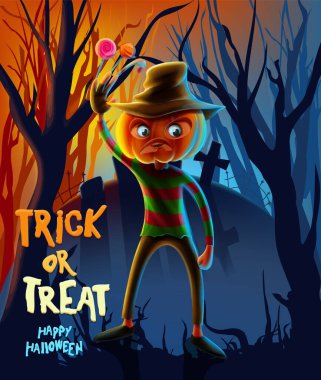 Cadılar Bayramı posterinde balkabağı kafalı ürkütücü bir karakter var.