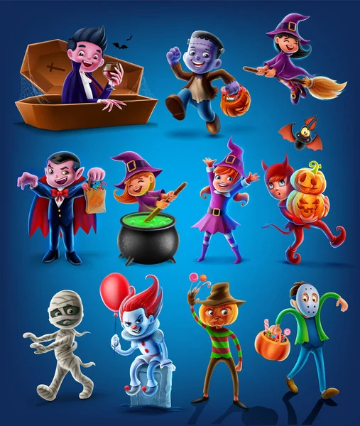 Desenhos Animados Conjunto Personagens Halloween — Vetor de Stock