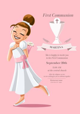 card for communion with girl clipart