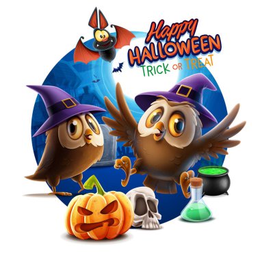 Cadılar Bayramı gecesinde büyücü şapkalı baykuşlar 