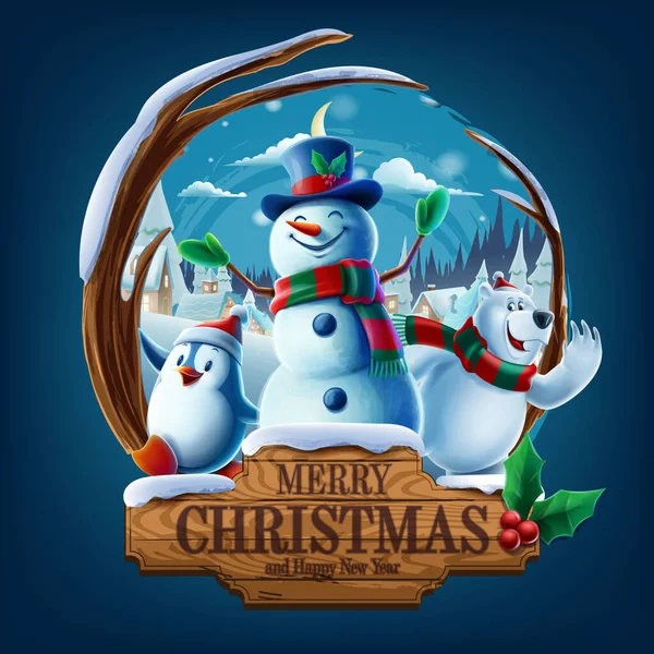 凍った風景の中のクリスマスキャラクター — ストックベクタ