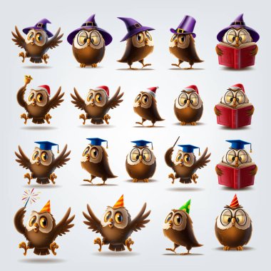 set of illustrated owls for events clipart