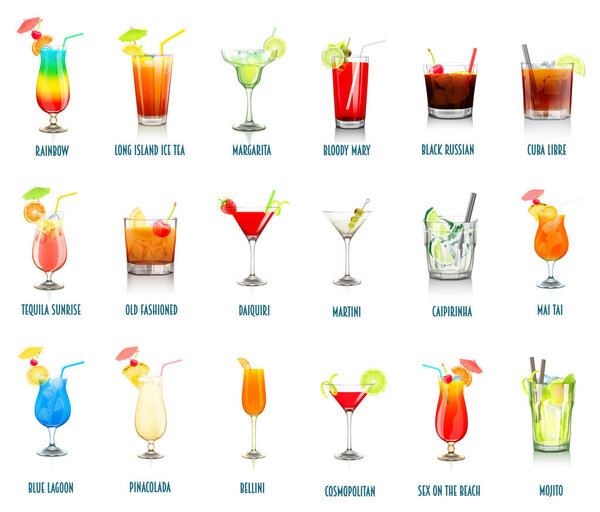 popular cocktail set vector illustration isolated on white