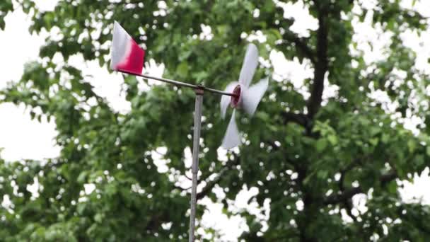 White weather vane spinning in windy weather. — Stock Video