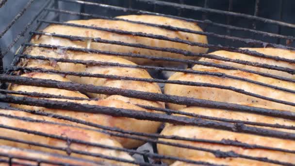 Sausages are grilled close-up. — Stock Video