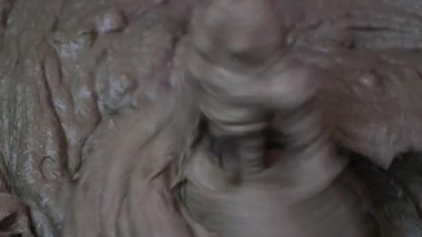 Close-up of stirring of thick mortar. — Stock Video