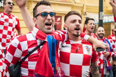 Nizhny Novgorod, Rusya Federasyonu - 21 Haziran 2018: futbol taraftarları Nijniy Novgorod için Dünya Kupası için geldim. Hayranları onların countr temsil eder.
