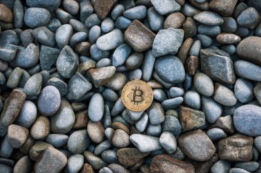 Cryptocurrency büyük deniz taş arasında sahilde