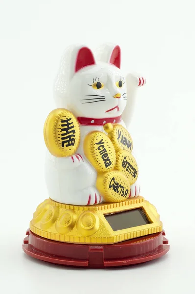 Кіт Maneki Neko Панелі Сонячних Батарей Білий Backgroun — стокове фото