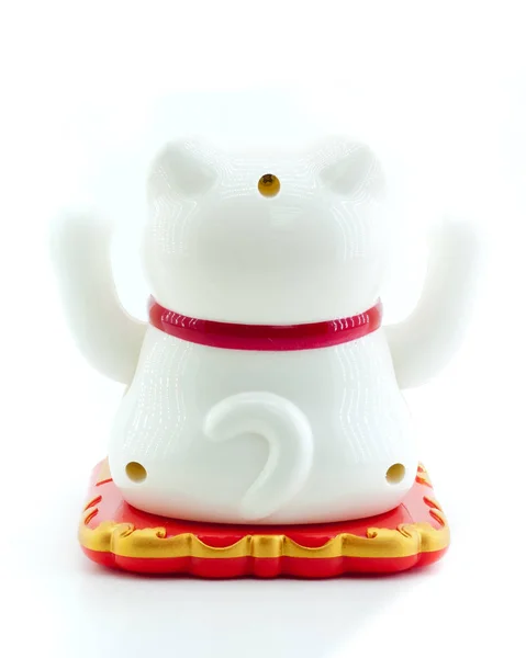 Cat Maneki Neko Con Pannello Solare Sfondo Bianco — Foto Stock