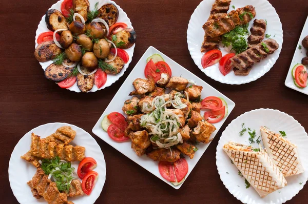 Mescolare Kebab Piatto Superiore Vie — Foto Stock