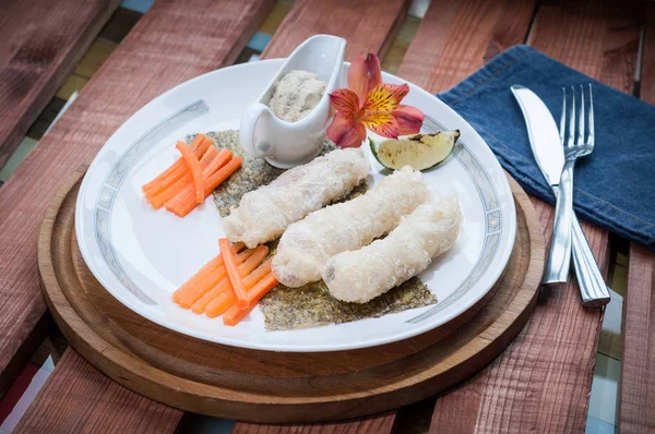 Panquecas Com Recheio Frango Culinária Tailandesa — Fotografia de Stock