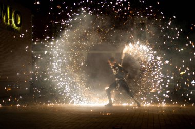 Nizhny Novgorod, Rusya-20 Nisan 2019: piroteknik festivali 