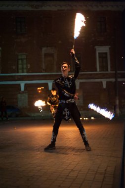 Nizhny Novgorod, Rusya-20 Nisan 2019: piroteknik festivali 