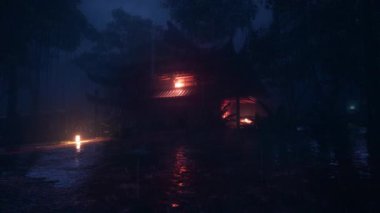 The Rain Fell On The Ancient Temple On The Hillside On The Cold Night