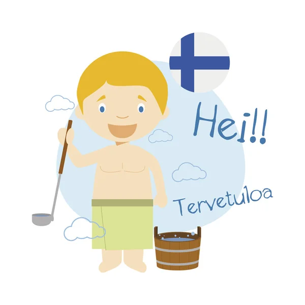 Ilustración Vectorial Del Personaje Dibujos Animados Diciendo Hola Bienvenido Finlandés — Archivo Imágenes Vectoriales