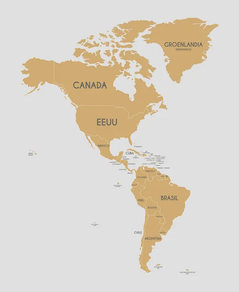 Siyasi Amerika Harita Vektör Çizim Ülke Adları Spanyolca Ile Düzenlenebilir — Stok Vektör