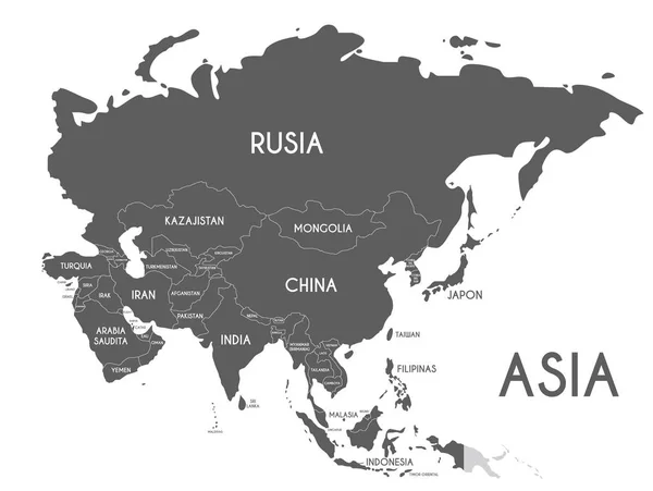 Ilustración Vectorial Del Mapa Político Asia Aislada Sobre Fondo Blanco — Archivo Imágenes Vectoriales