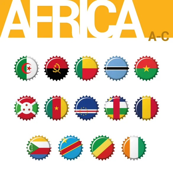 Conjunto Bandeiras Tampas Garrafa África Conjunto Ilustração Vetorial Argélia Angola —  Vetores de Stock