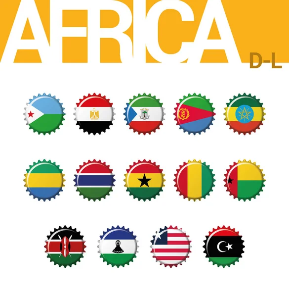 Sada Láhev Cap Příznaků Afriky Sada Vektorové Ilustrace Džibuti Egypt — Stockový vektor