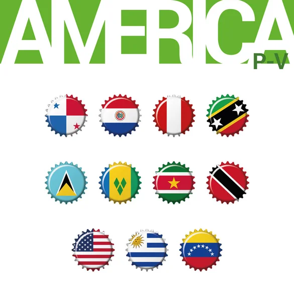 Набір Пляшку Кришкою Прапори Америки Набір Векторні Ілюстрації Панама Парагвай — стоковий вектор