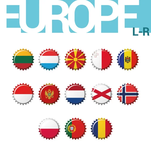 Set Bandiere Con Tappo Bottiglia Europa Set Illustrazione Vettoriale Lituania — Vettoriale Stock