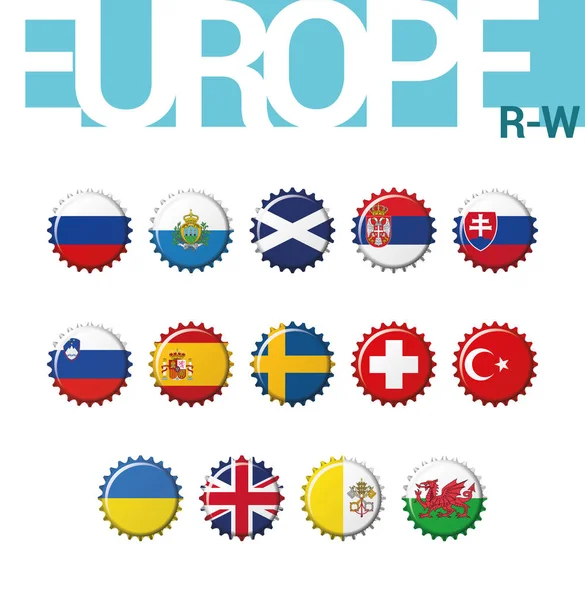 Zestaw Flag Cap Butelka Europy Zestaw Ilustracja Wektorowa Rosja San — Wektor stockowy
