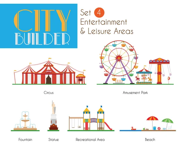City Builder Set Espaces Divertissement Loisirs — Image vectorielle