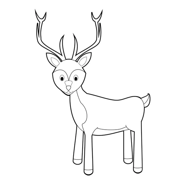 Easy Coloring Drawings Animals Little Kids Deer — Stock Vector